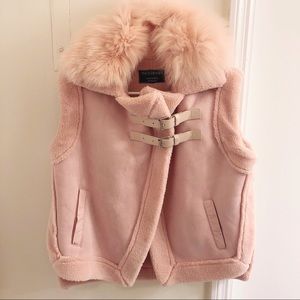 Shearling Moto Vest Faux Fur-Collar